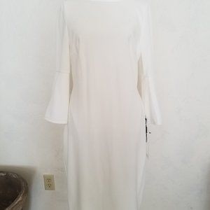 Calvin Klein White dress flared sleeves. Size 8